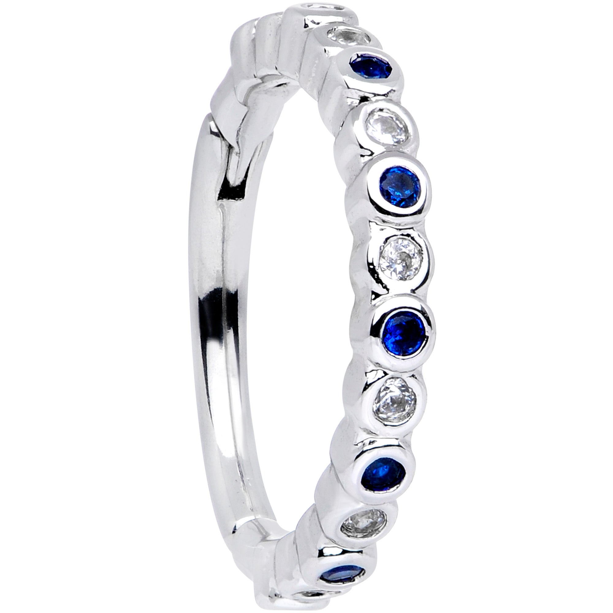16G 3/8 Clear Blue CZ Gem Classic Circles Hinged Segment Ring