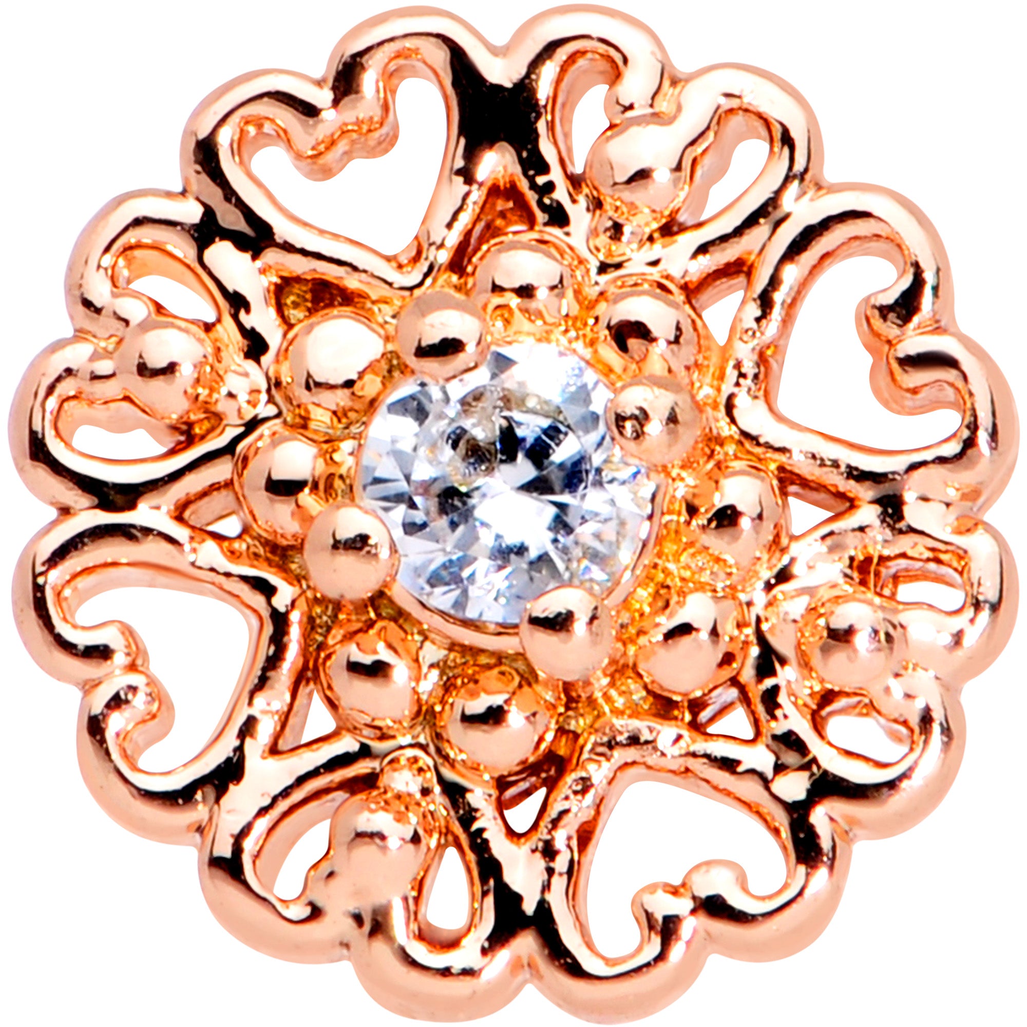 20G 5/16 Clear CZ Gem Rose Gold Tone Heart Love Nose Bone