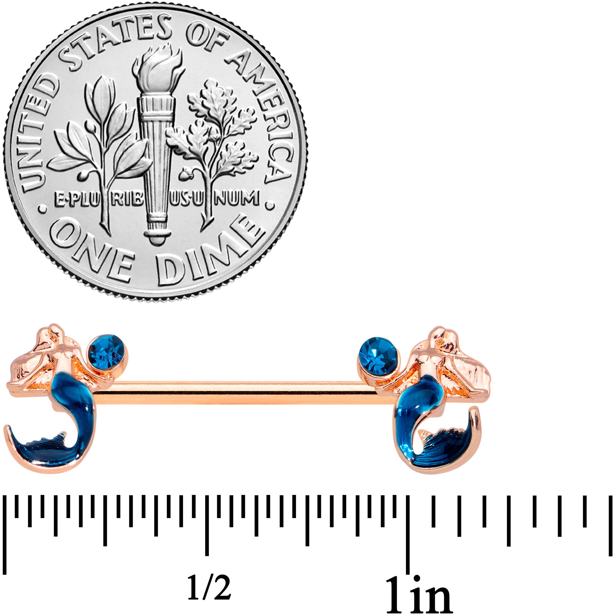 14G 9/16 Aqua Gem Rose Gold Tone Mermaid Nipple Ring Set