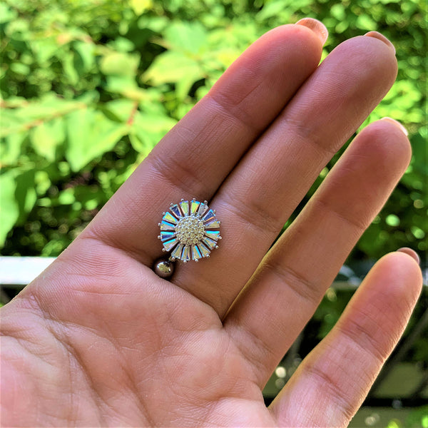 Clear Aurora CZ Gem Sunflower Belly Ring