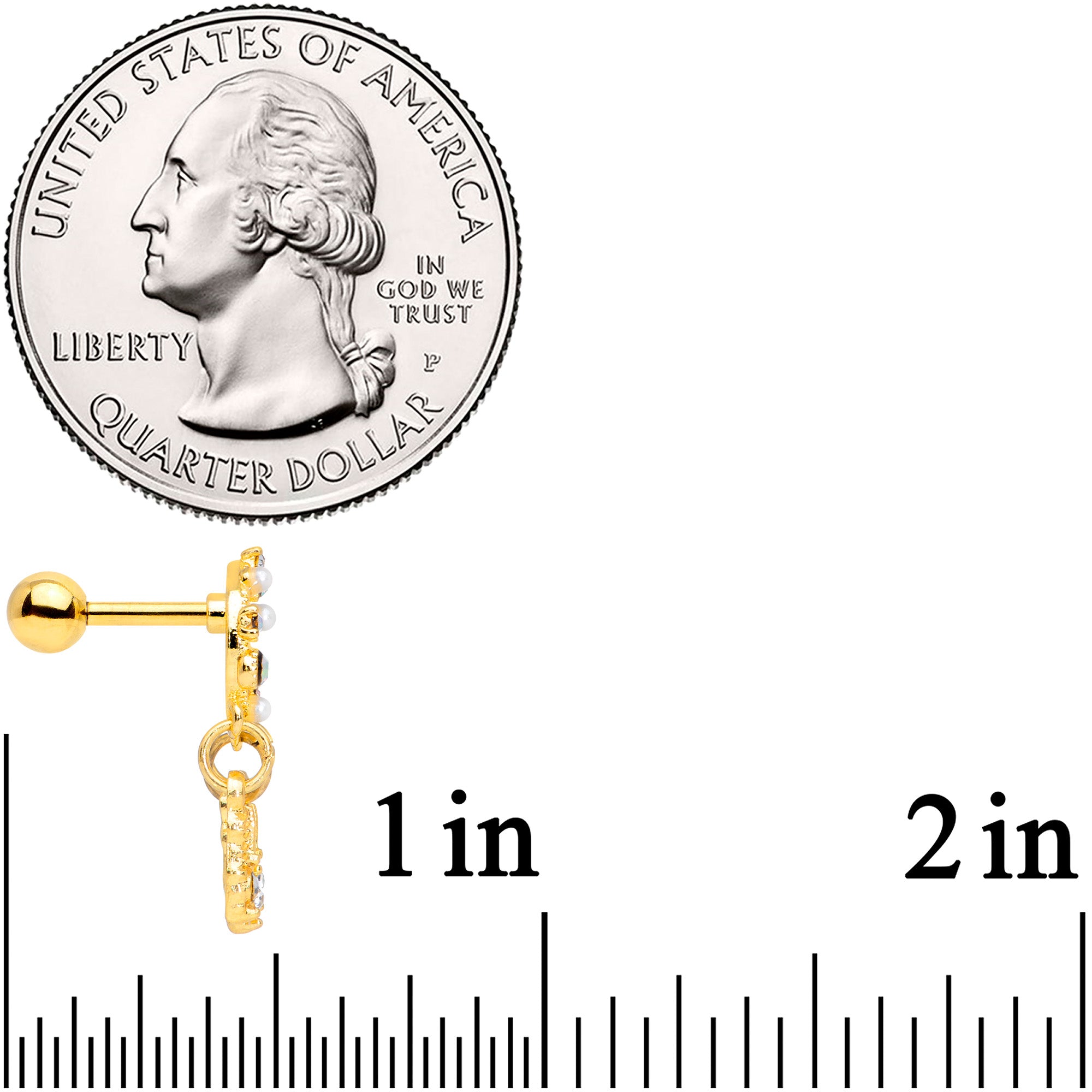 16G 1/4 Aurora CZ Gold Tone Dreamcatcher Feather Dangle Cartilage