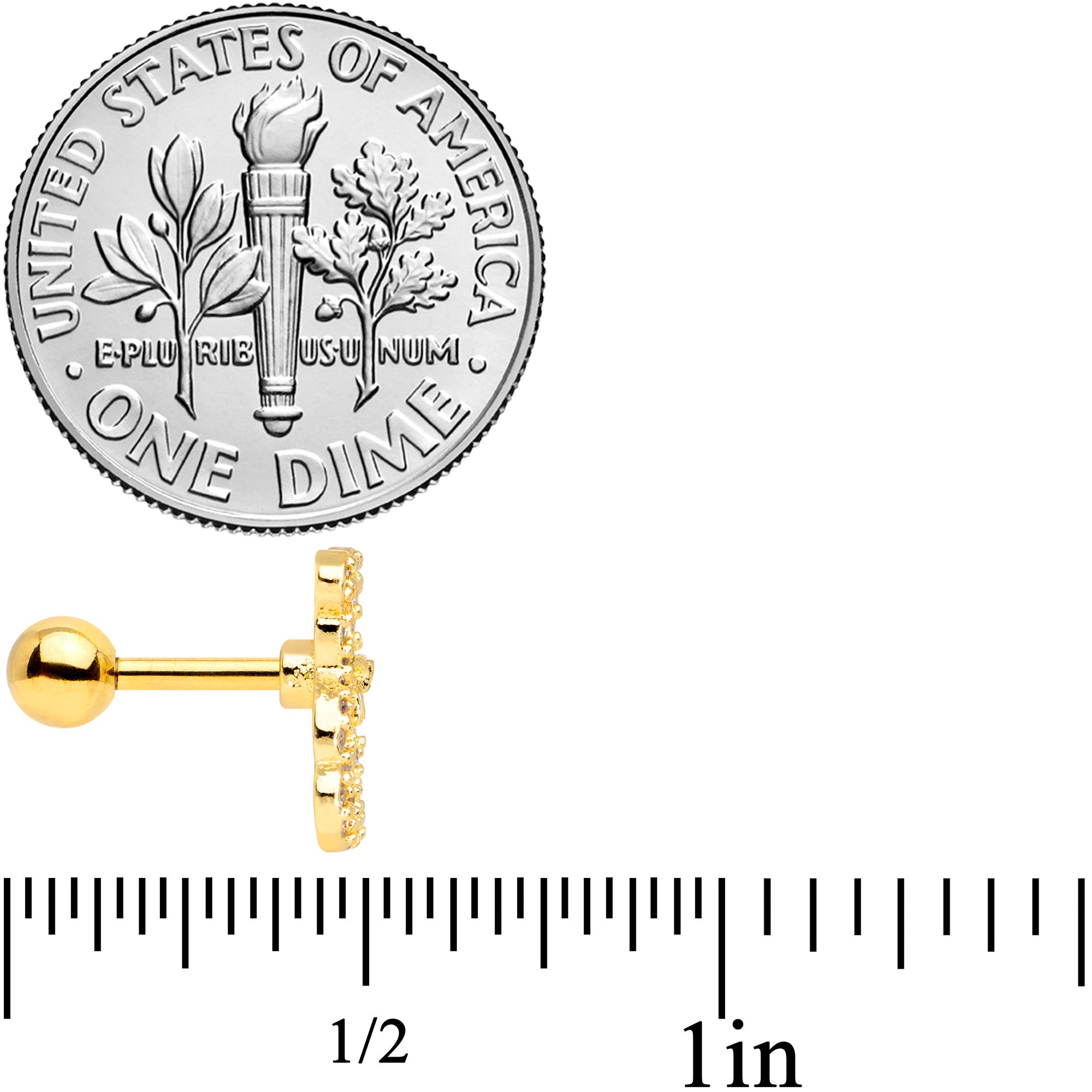 16G 1/4 Clear Gem Gold Tone Teddy Bear Cartilage Tragus