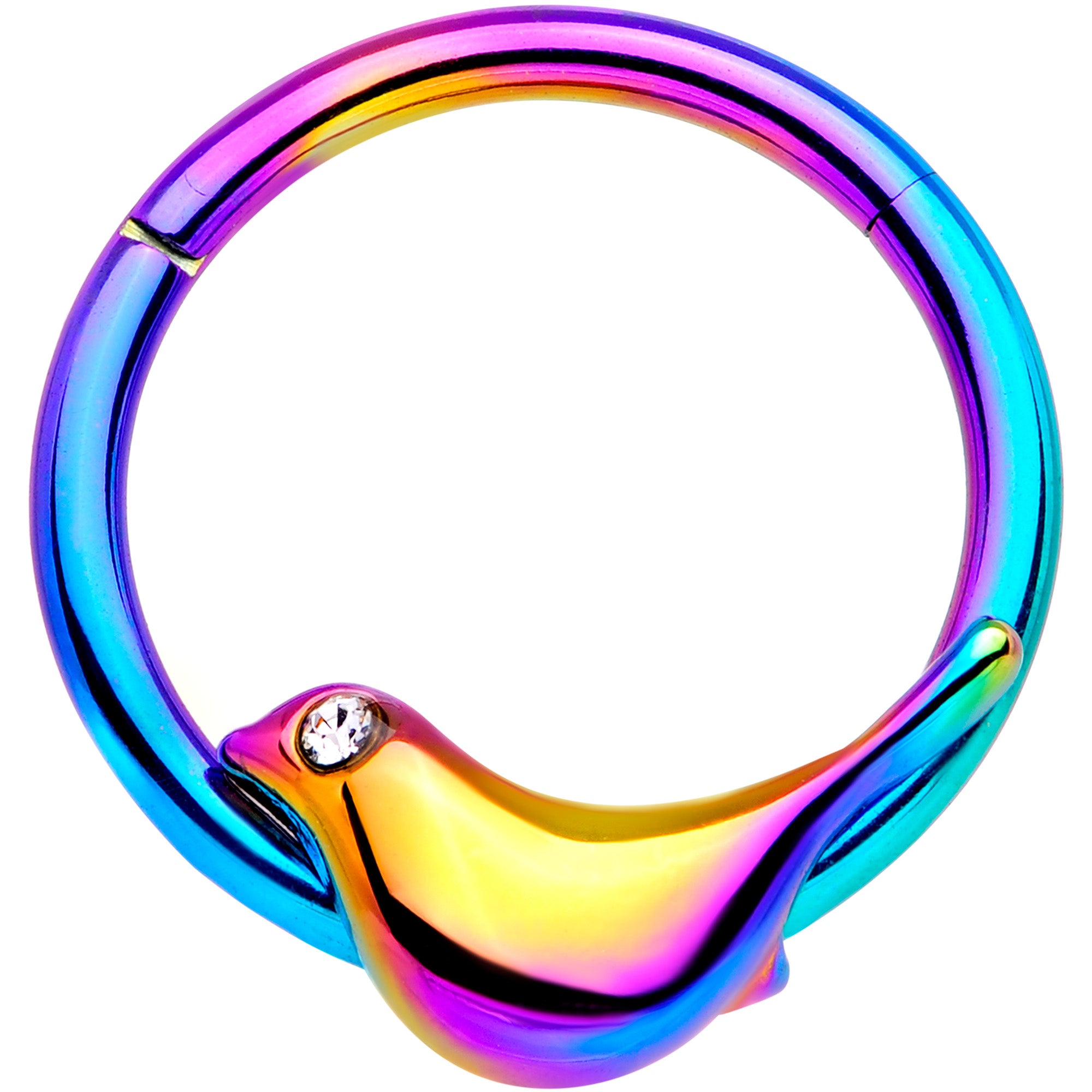 16G 3/8 Clear Gem Rainbow Bird Septum Ring