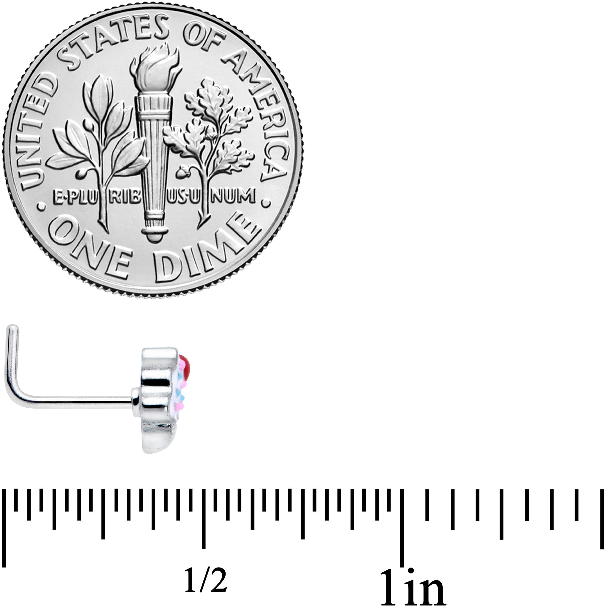 20G 5/16 Red White Sprinkle Cherry Cupcake L Shaped Nose Ring