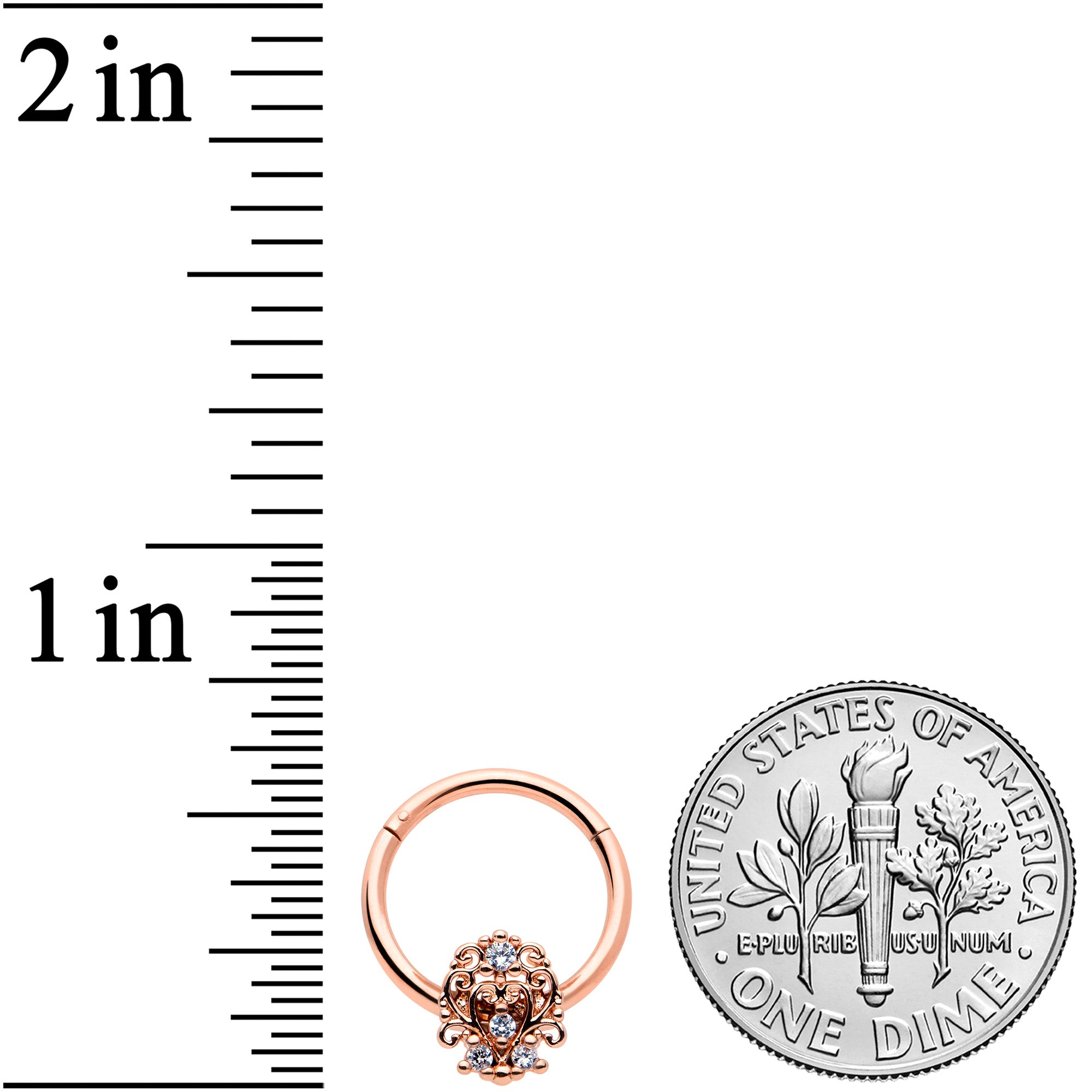 16G 3/8 Clear CZ Gem Rose Gold Tone Elegant Hinged Segment Ring