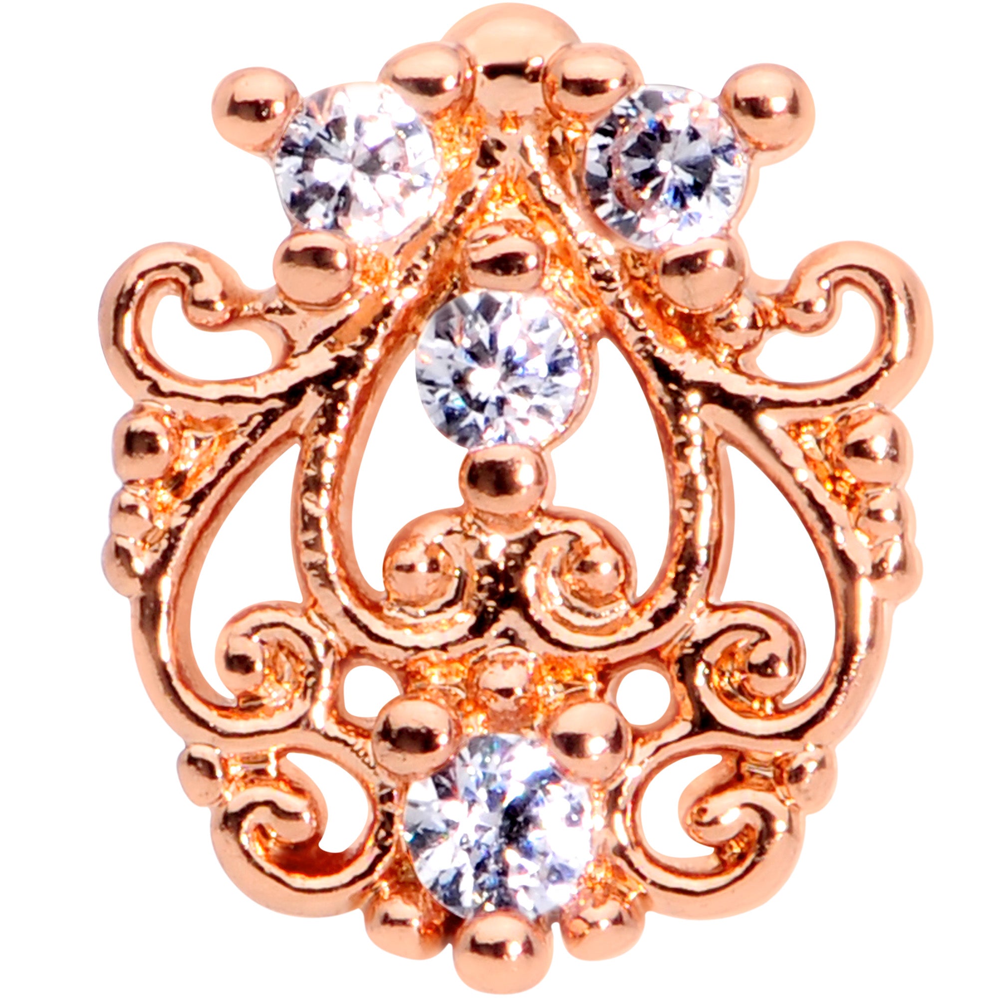 16G 1/4 Clear CZ Gem Rose Gold Tone Elegant Labret Monroe Tragus