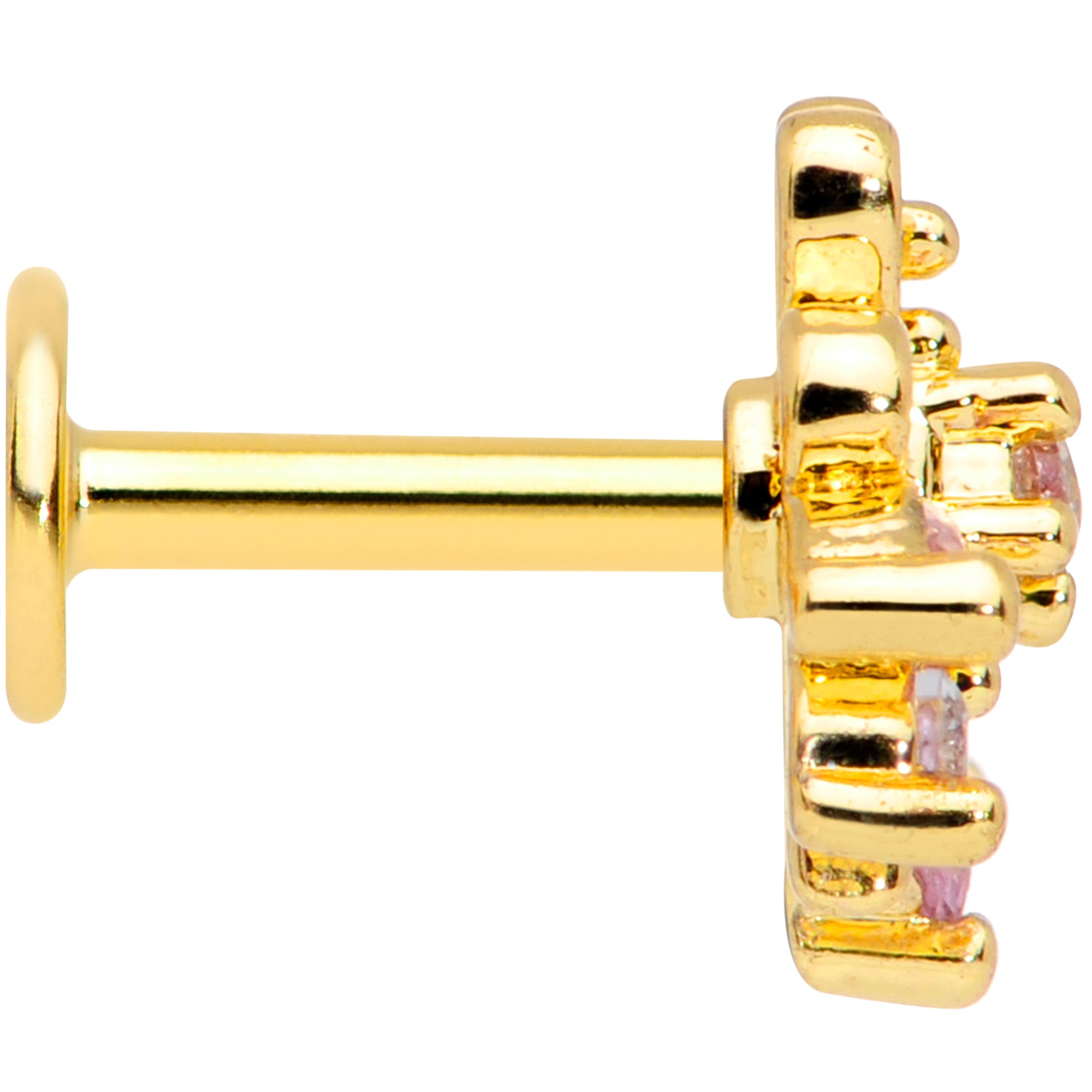 16G 1/4 Clear Pink CZ Gem Gold Tone Looping Labret Monroe Tragus