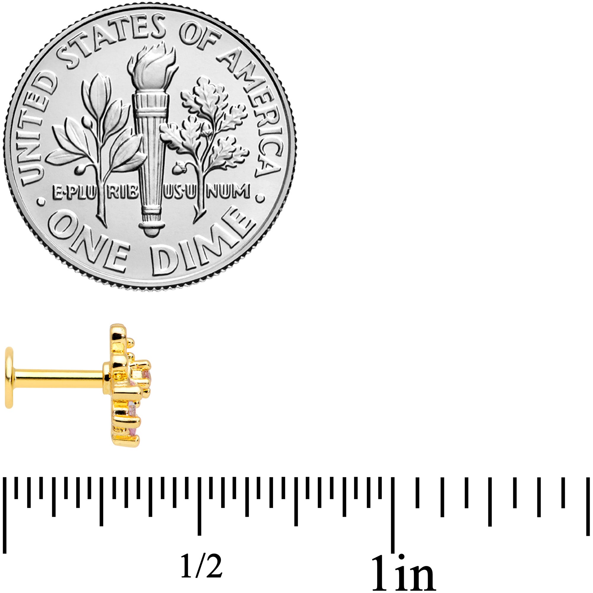 16G 1/4 Clear Pink CZ Gem Gold Tone Looping Labret Monroe Tragus