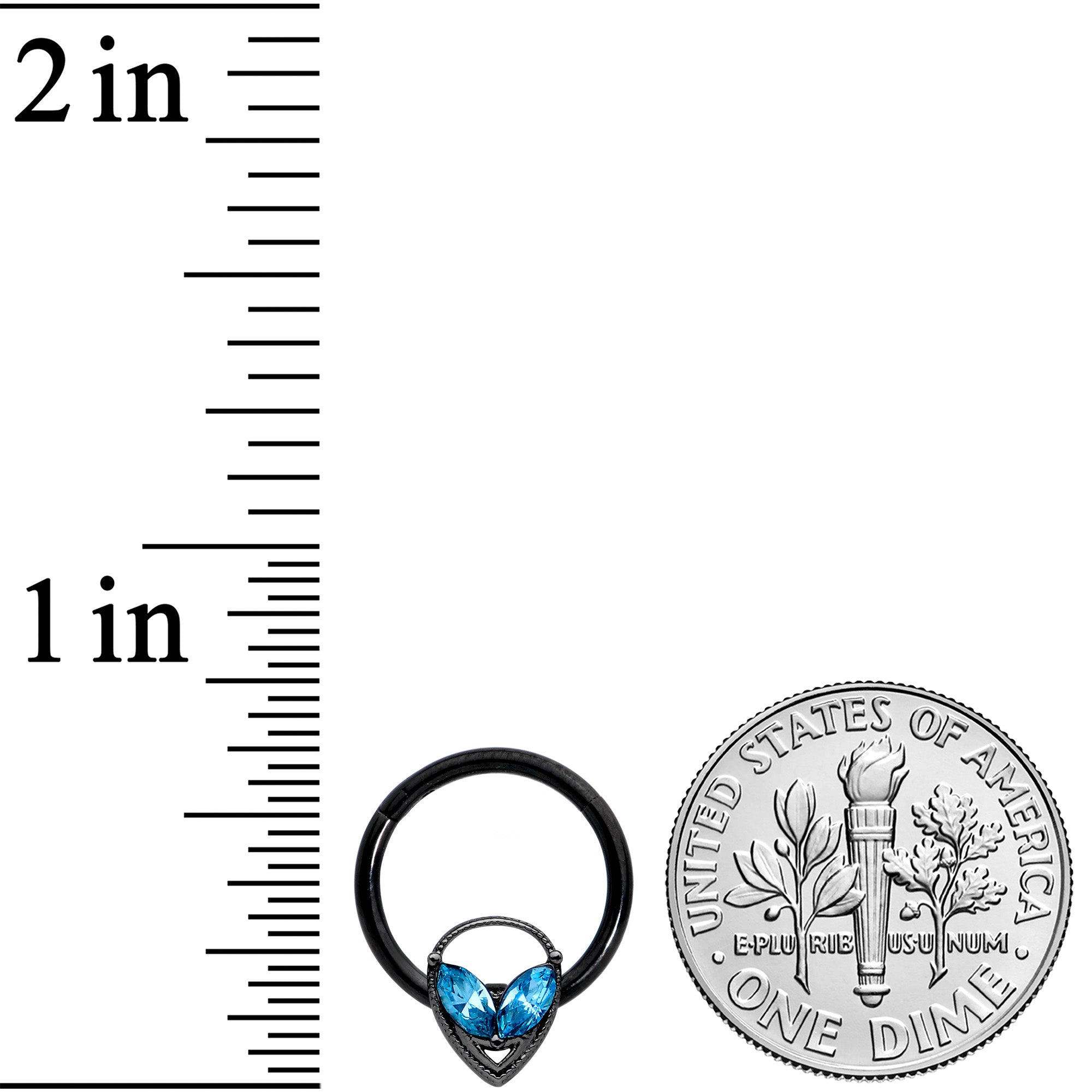 16G 3/8 Aqua Gem Black Hollow Alien Septum Ring