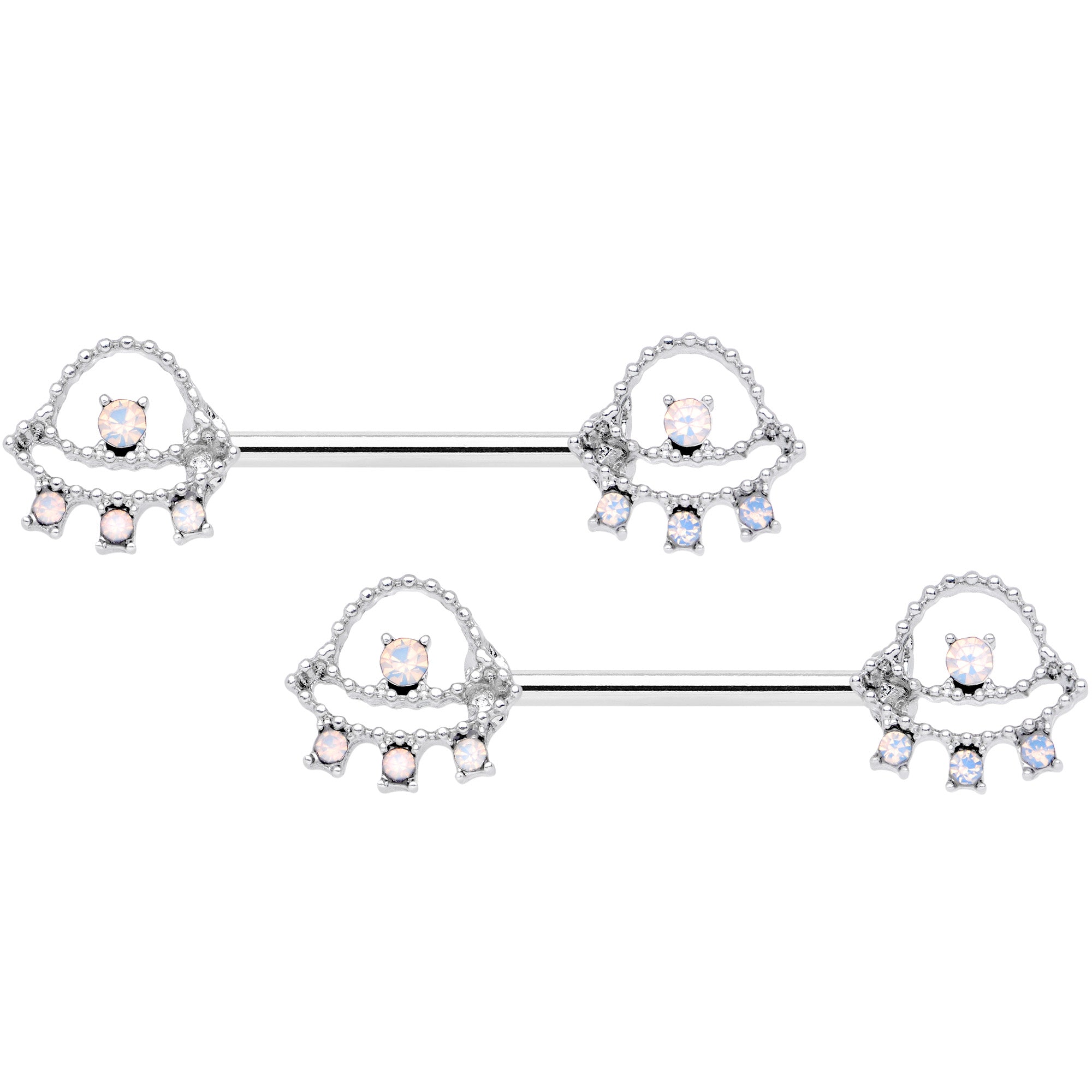 14G 9/16 White Faux Opal UFO Barbell Nipple Ring Set