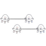 14 Gauge 9/16 White Faux Opal UFO Barbell Nipple Ring Set