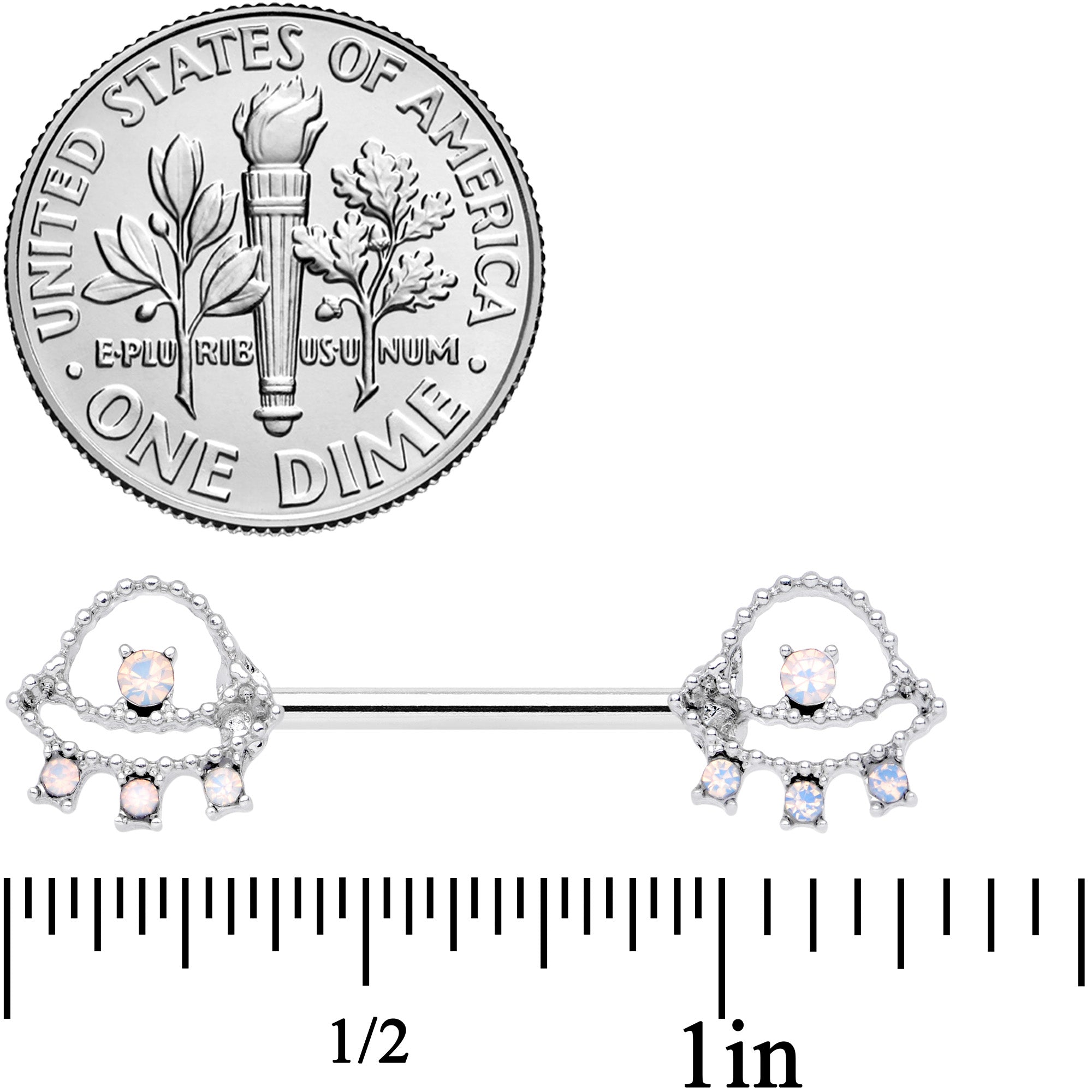 14G 9/16 White Faux Opal UFO Barbell Nipple Ring Set