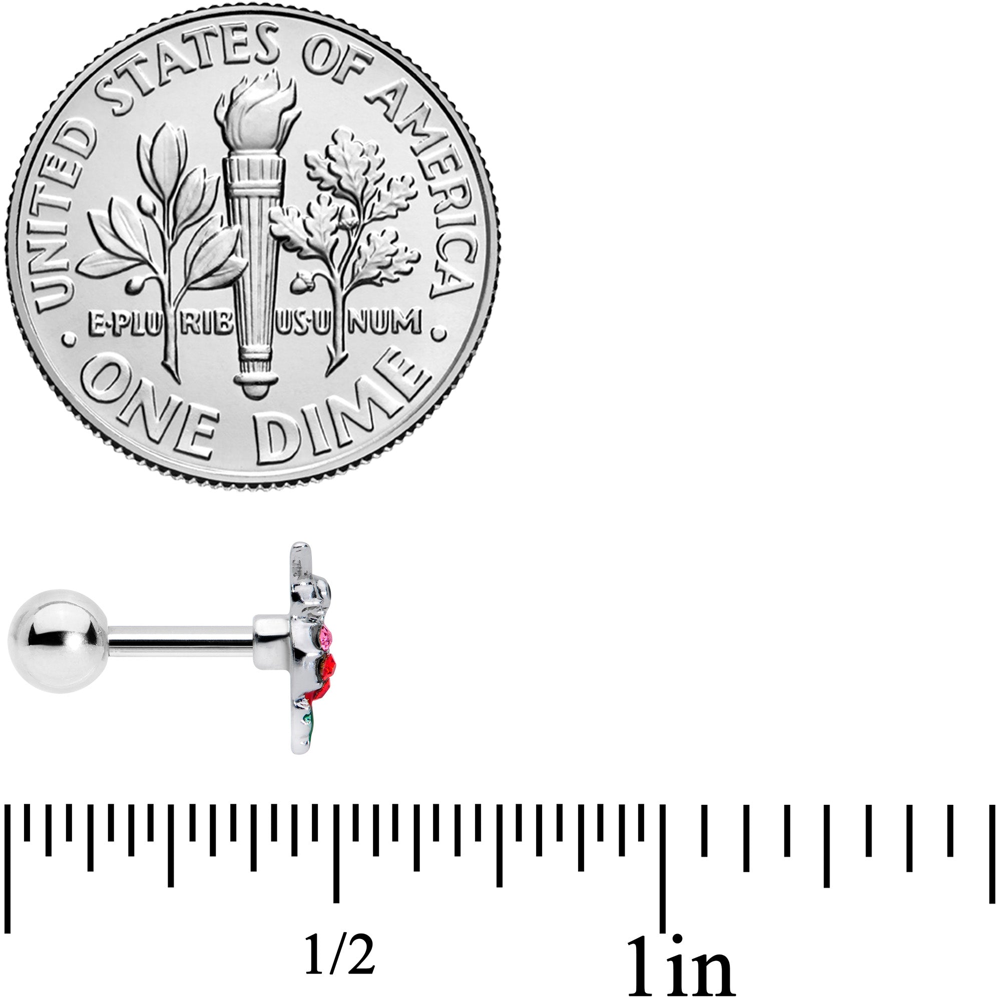 16G 1/4 Red Pink Gem Hummingbird Cartilage Tragus Earring