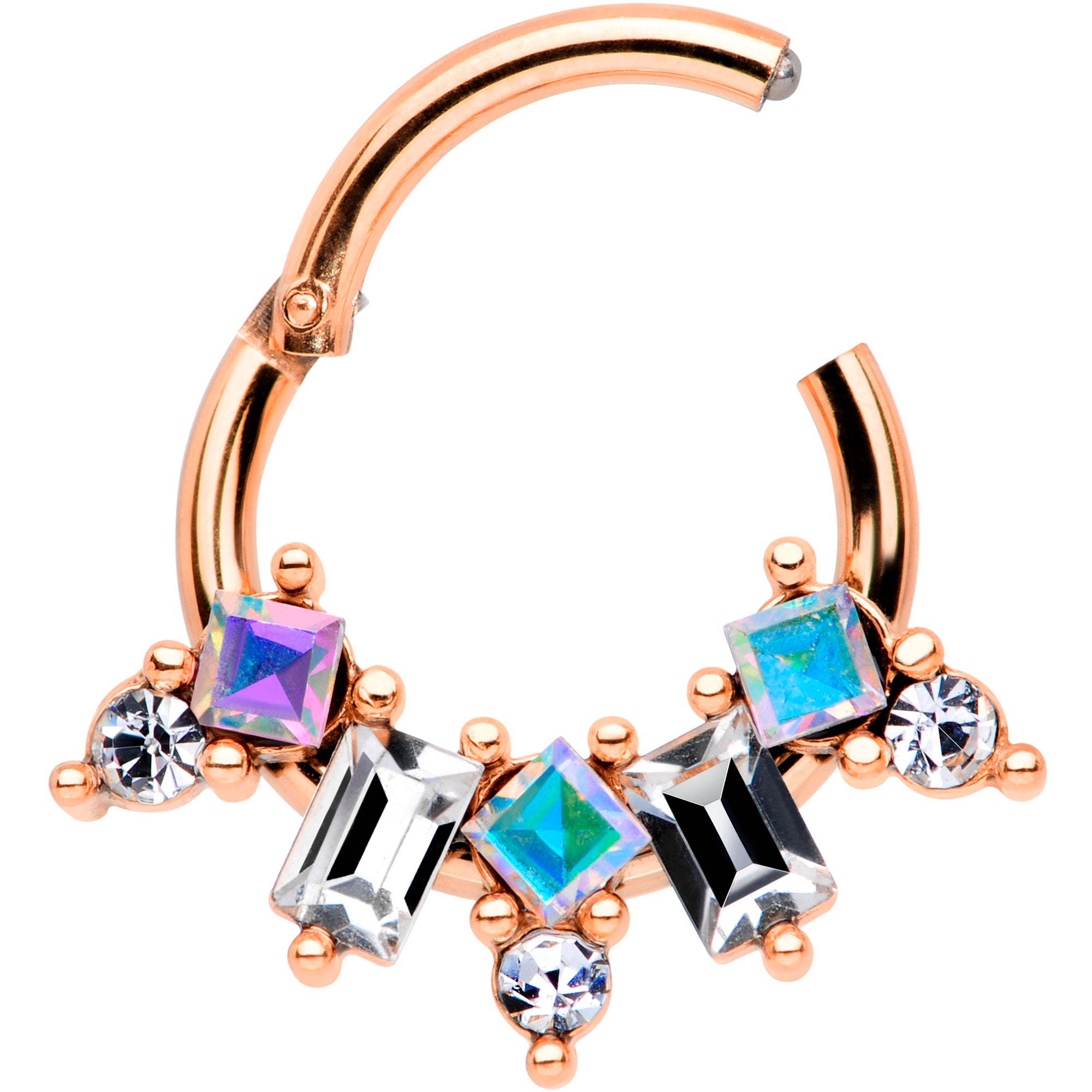 16G 5/16 Aurora CZ Gem Rose Gold Tone Fan Hinged Segment Ring