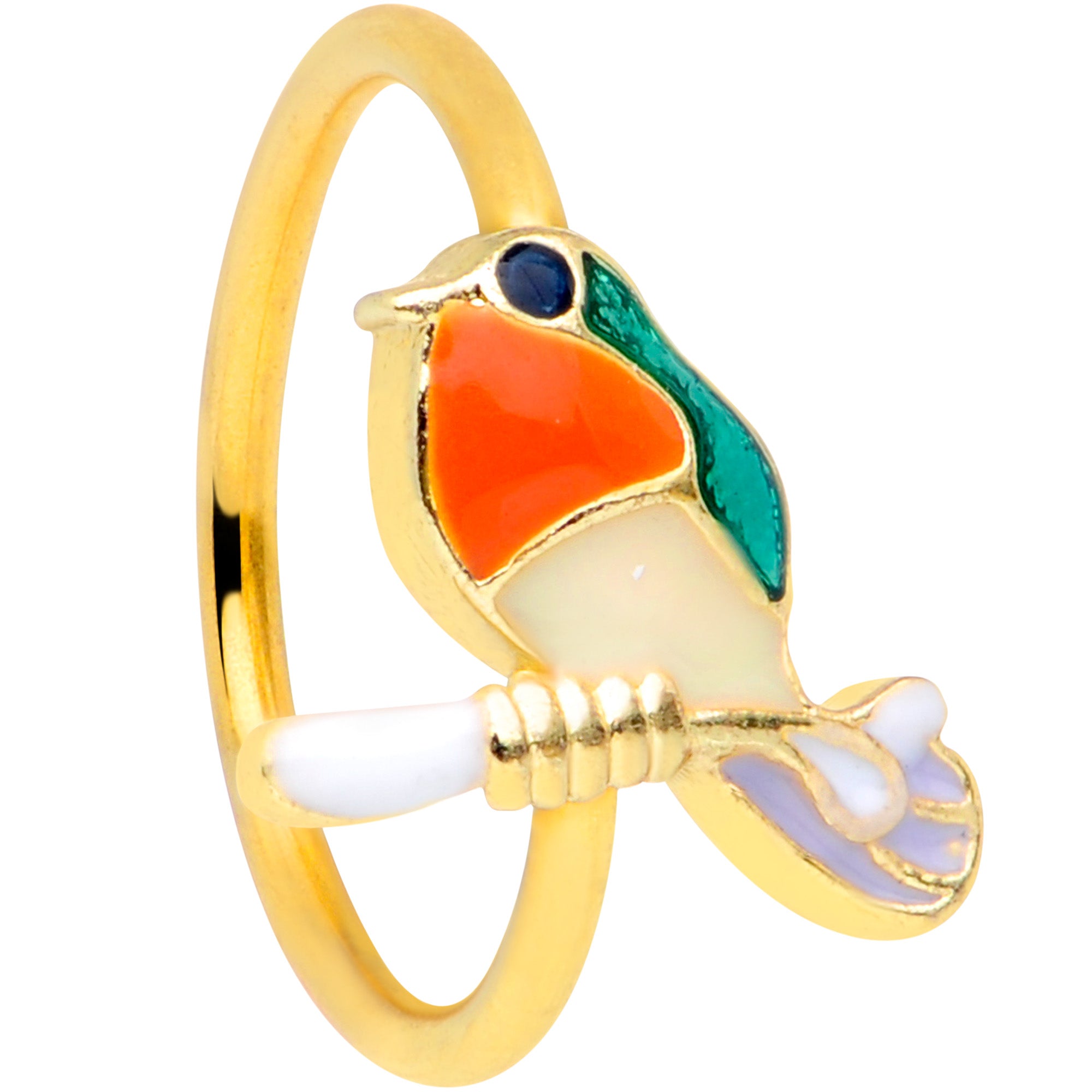 20G 5/16 Green Gem Gold Tone Perched Bird Nose Hoop