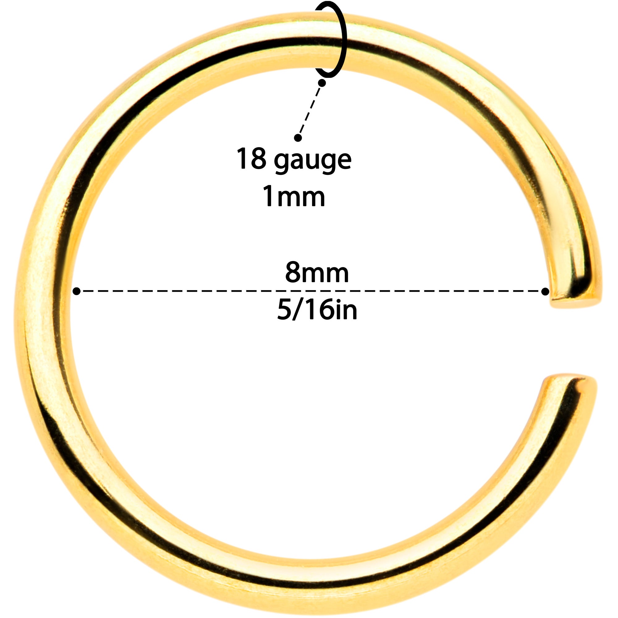 18G 5/16 Gold Tone Anodized Seamless Circular Ring Set of 12