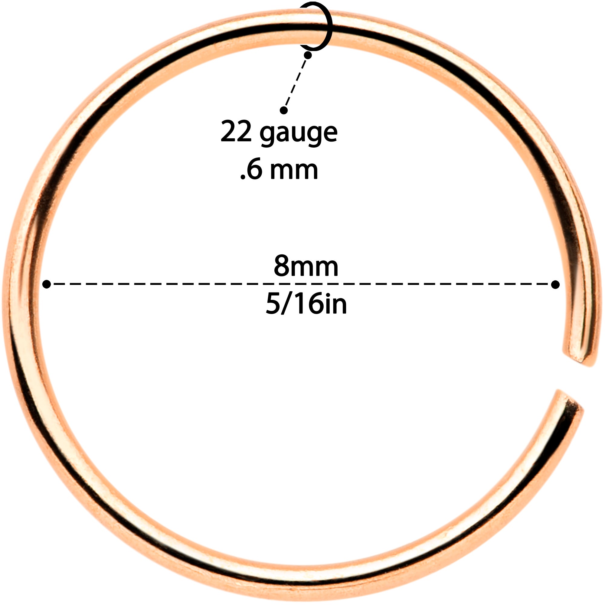 22G 5/16 Rose Gold Tone Anodized Seamless Circular Ring Set of 12