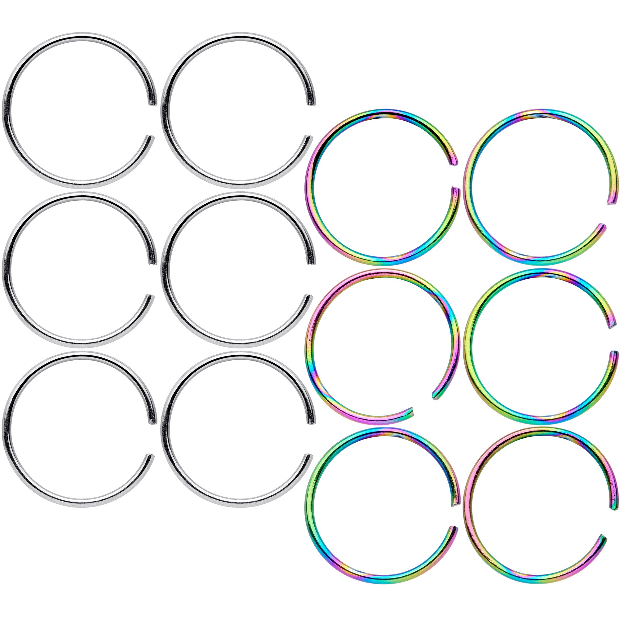 22G 5/16 Steel Rainbow Anodized Seamless Circular Ring Set of 12
