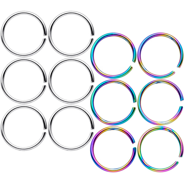 20 Gauge 5/16 Steel Rainbow Anodized Seamless Circular Ring Set of 12