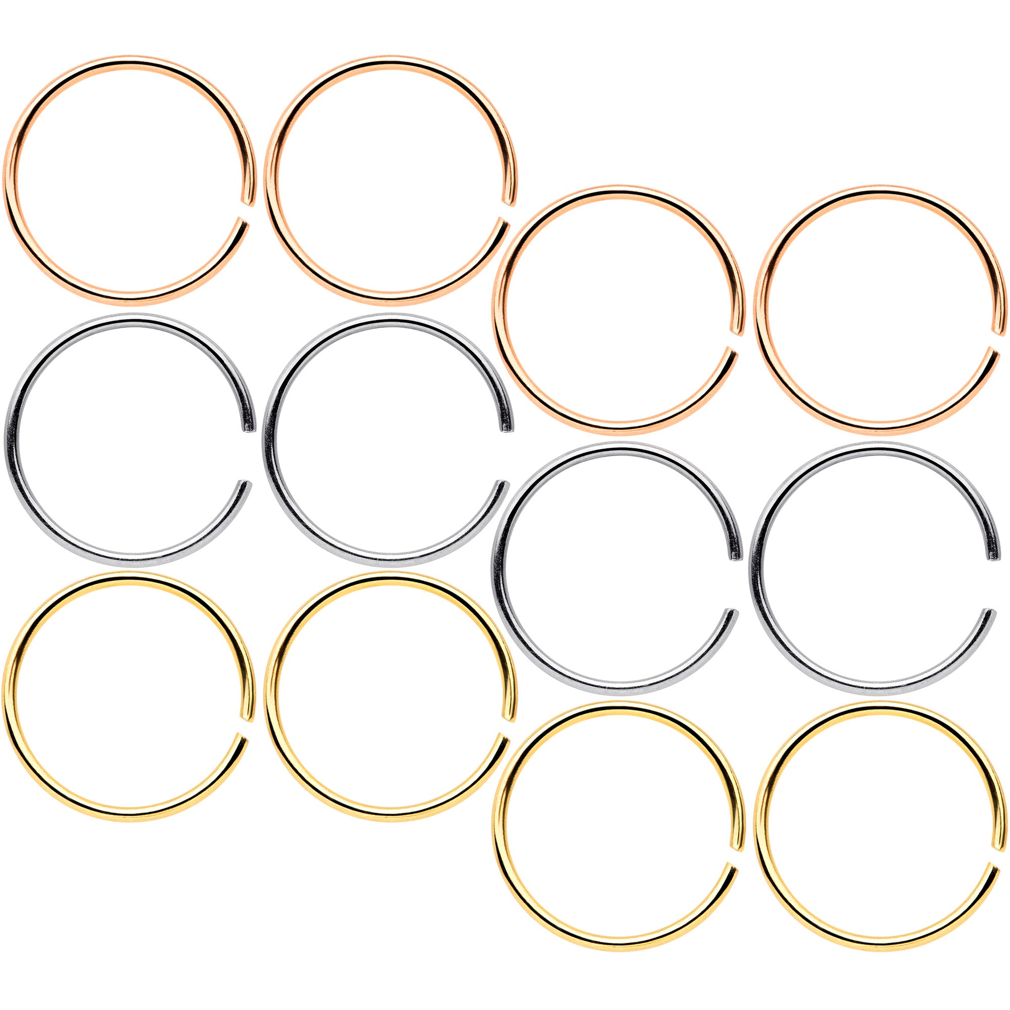 22G 5/16 Gold Tone Rose Gold Tone Anodized Seamless Circular Ring Set of 12