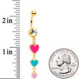 Clear Gem Gold Tone Red Pink Heart Valentines Day Dangle Belly Ring