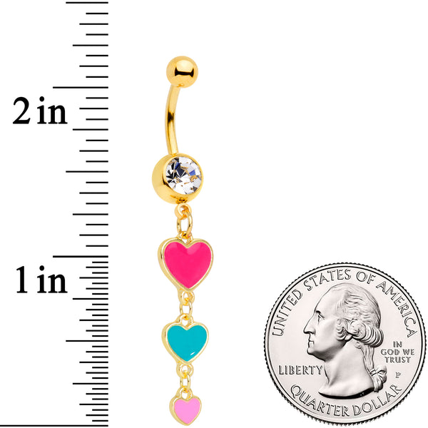 Clear Gem Gold Tone Red Pink Heart Valentines Day Dangle Belly Ring