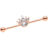 14 Gauge Clear Gem Rose Gold Tone Anodized Crown Industrial Barbell 38mm