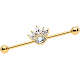 14 Gauge Clear Gem Gold Tone Anodized Crown Industrial Barbell 38mm