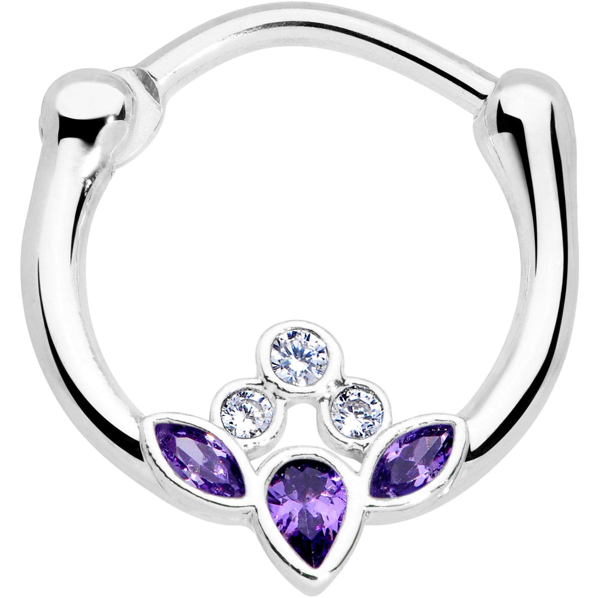 16G 3/8 Clear Purple Gem Classic Cluster Septum Clicker