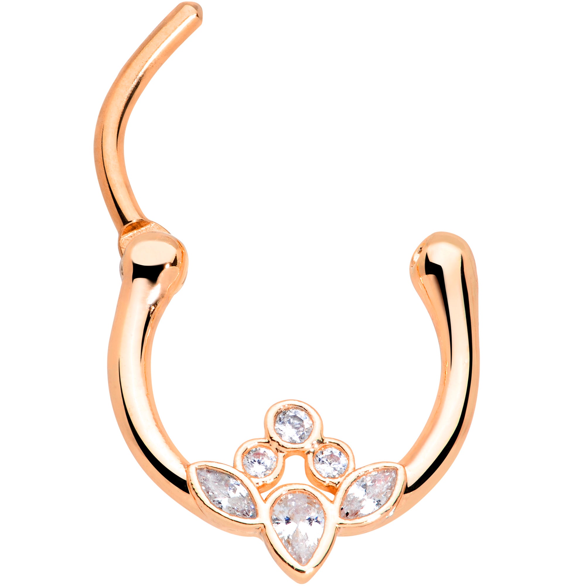 16G 3/8 Clear Gem Rose Gold Tone Anodized Classic Cluster Septum Clicker
