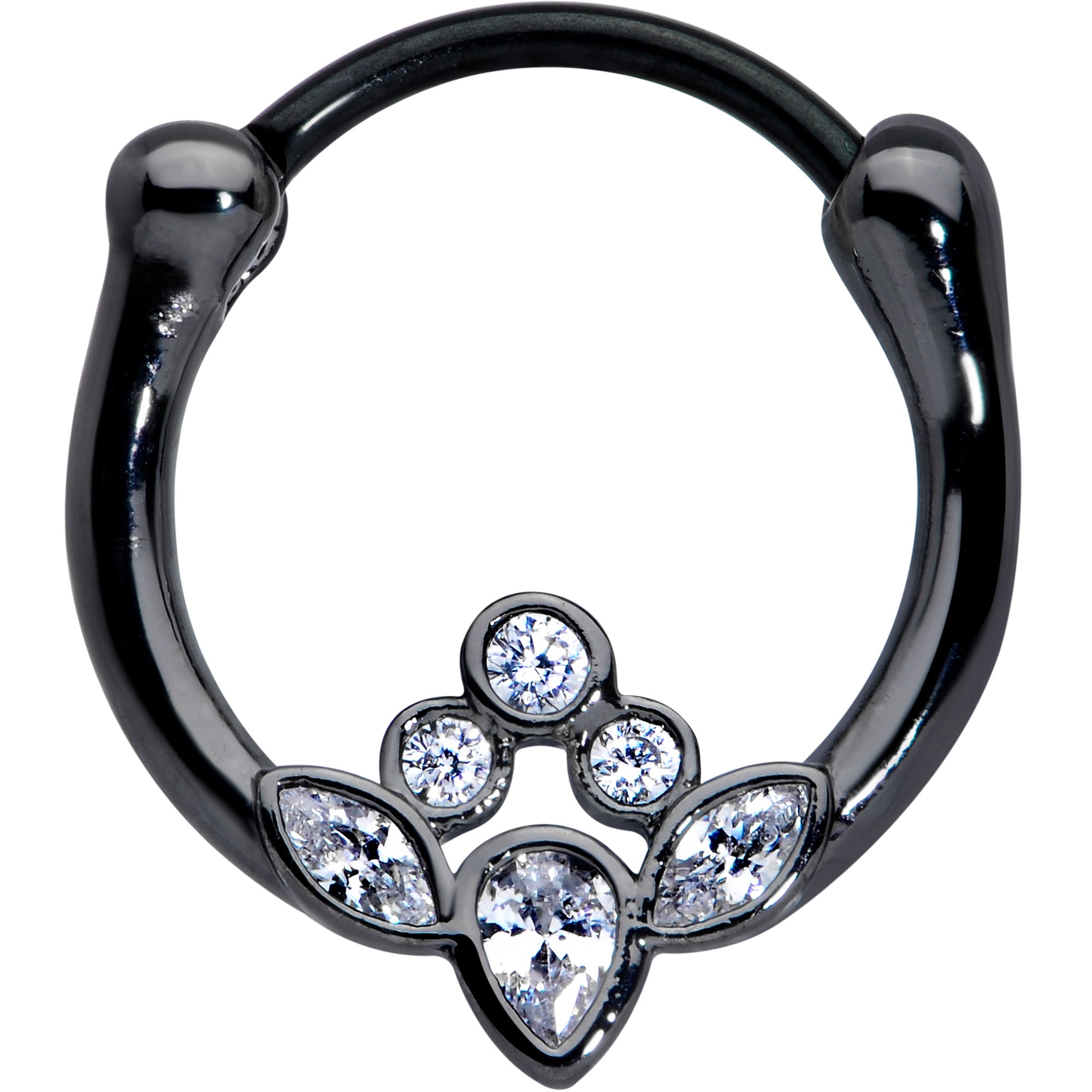 16G 3/8 Clear Gem Black Anodized Classic Cluster Septum Clicker
