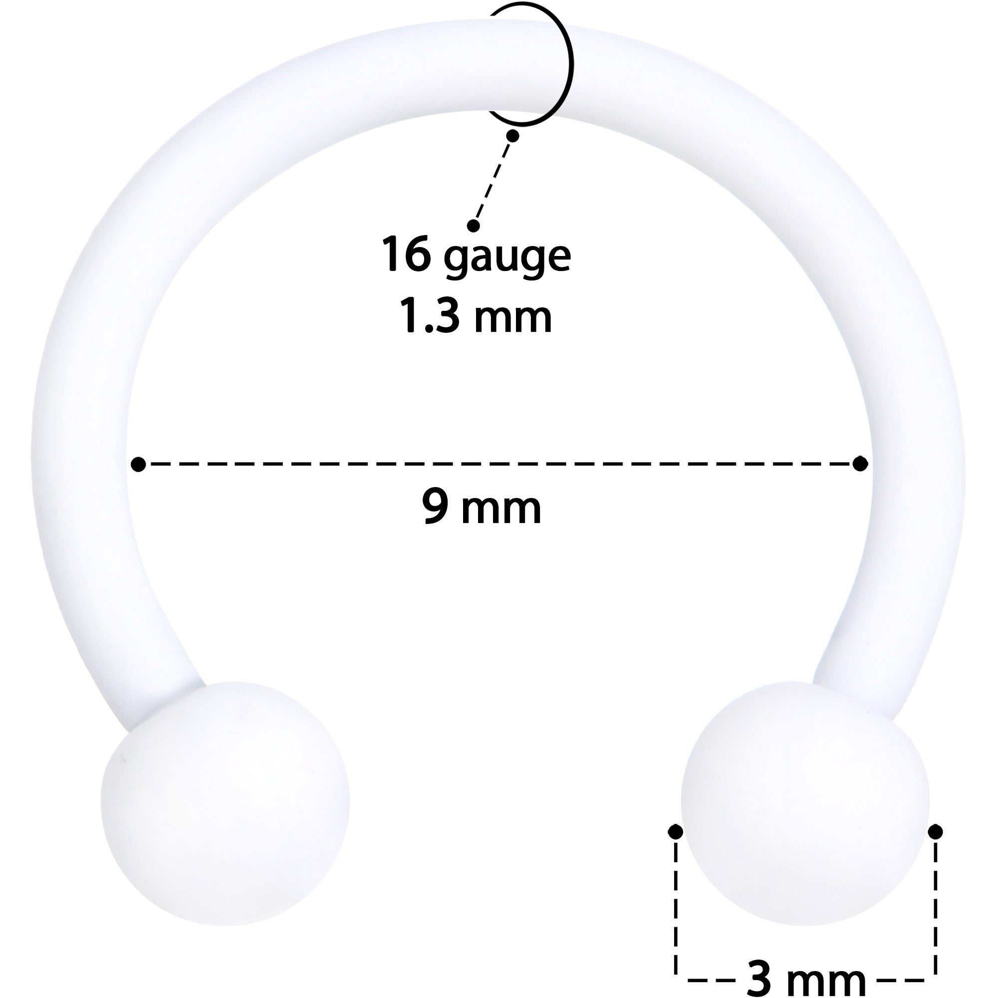 16G 3/8 White Matte Horseshoe Circular Barbell
