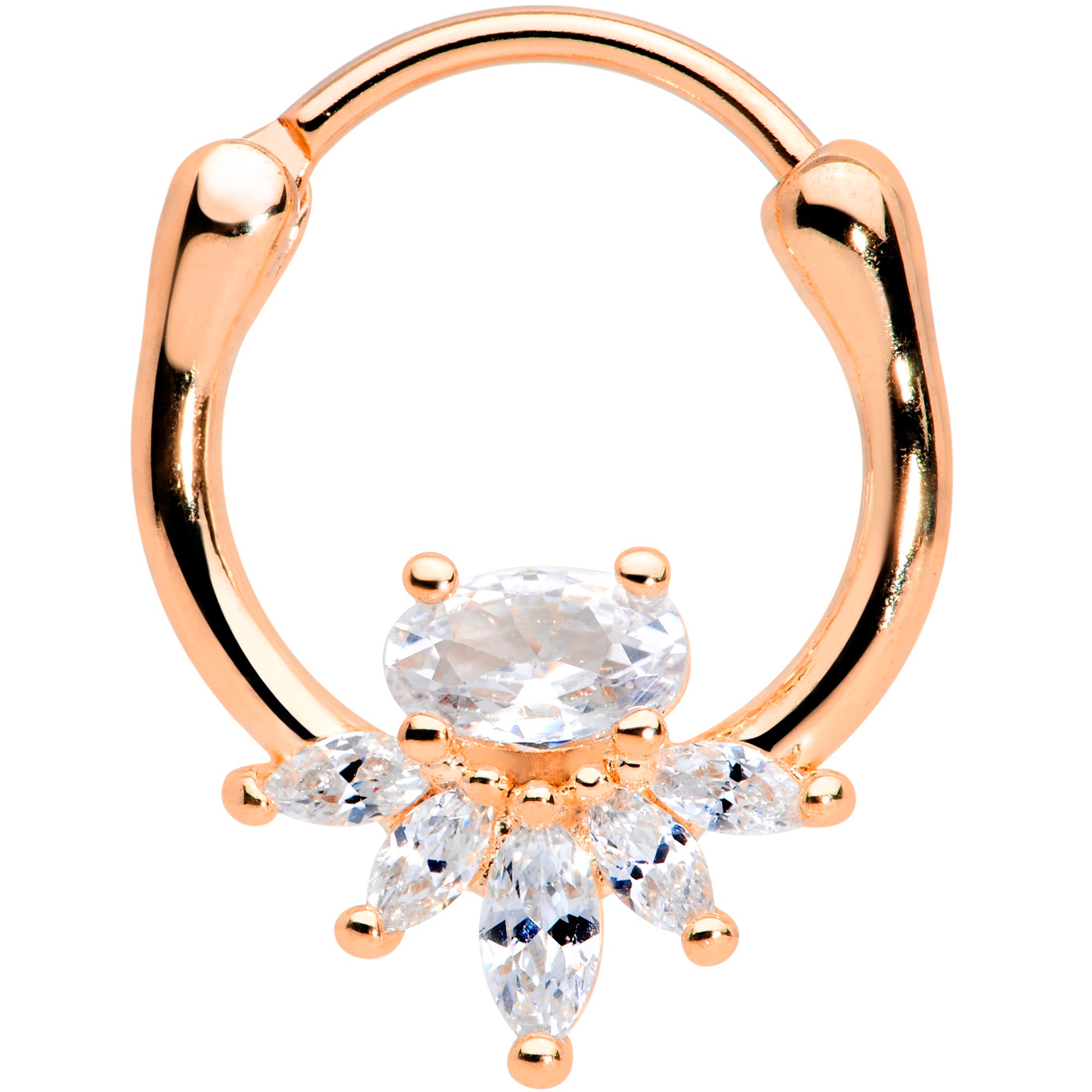 18G 3/8 Clear Gem Rose Gold Tone Anodized Spray Cartilage Clicker