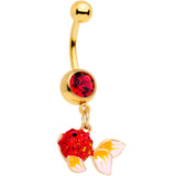 Red Gem Gold Tone Blowfish Dangle Belly Ring