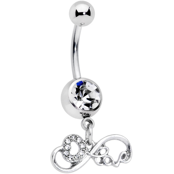 Clear Gem Infinity Heart Dangle Belly Ring