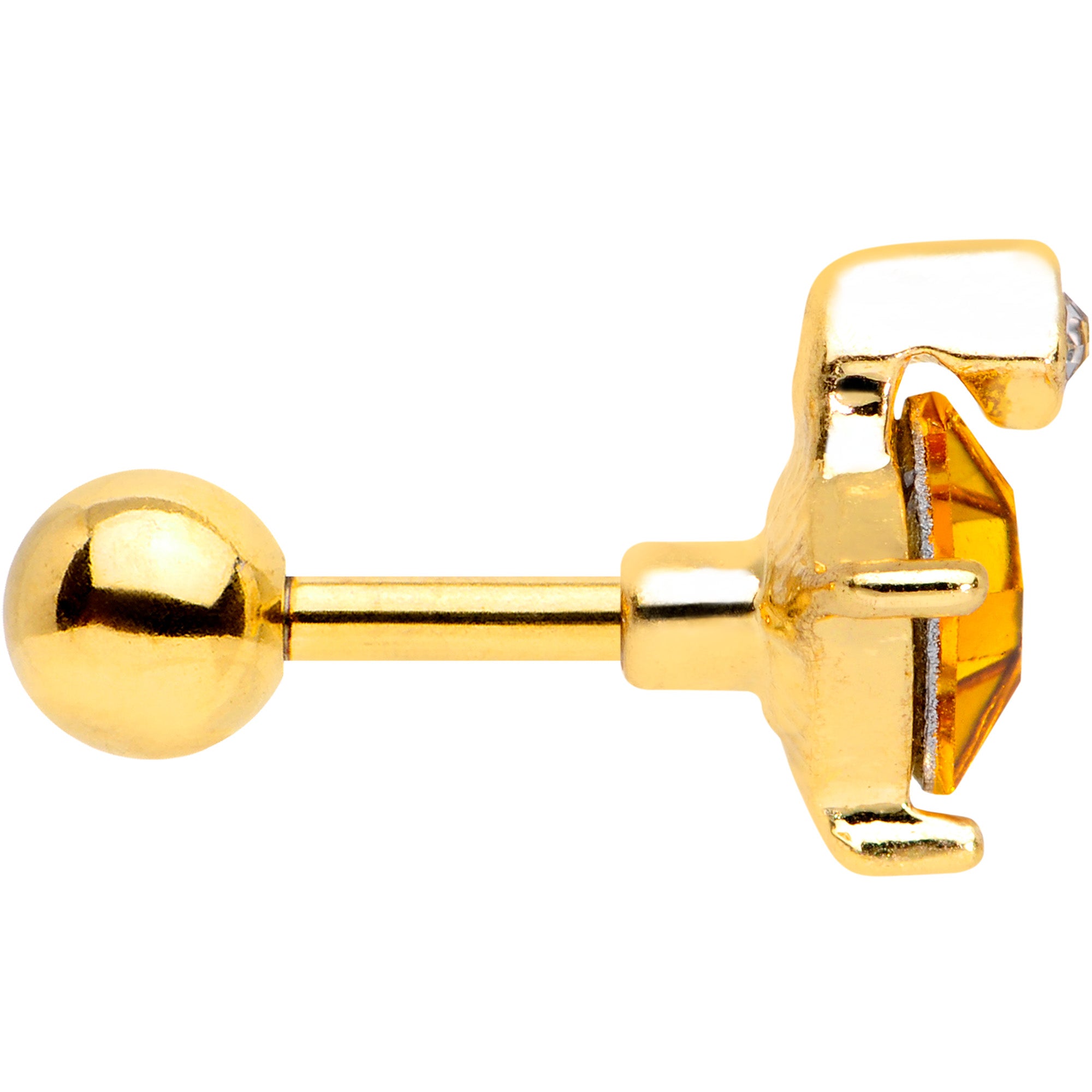 16G 1/4 Clear Yellow Gem Gold Tone Rhombus Cartilage Tragus