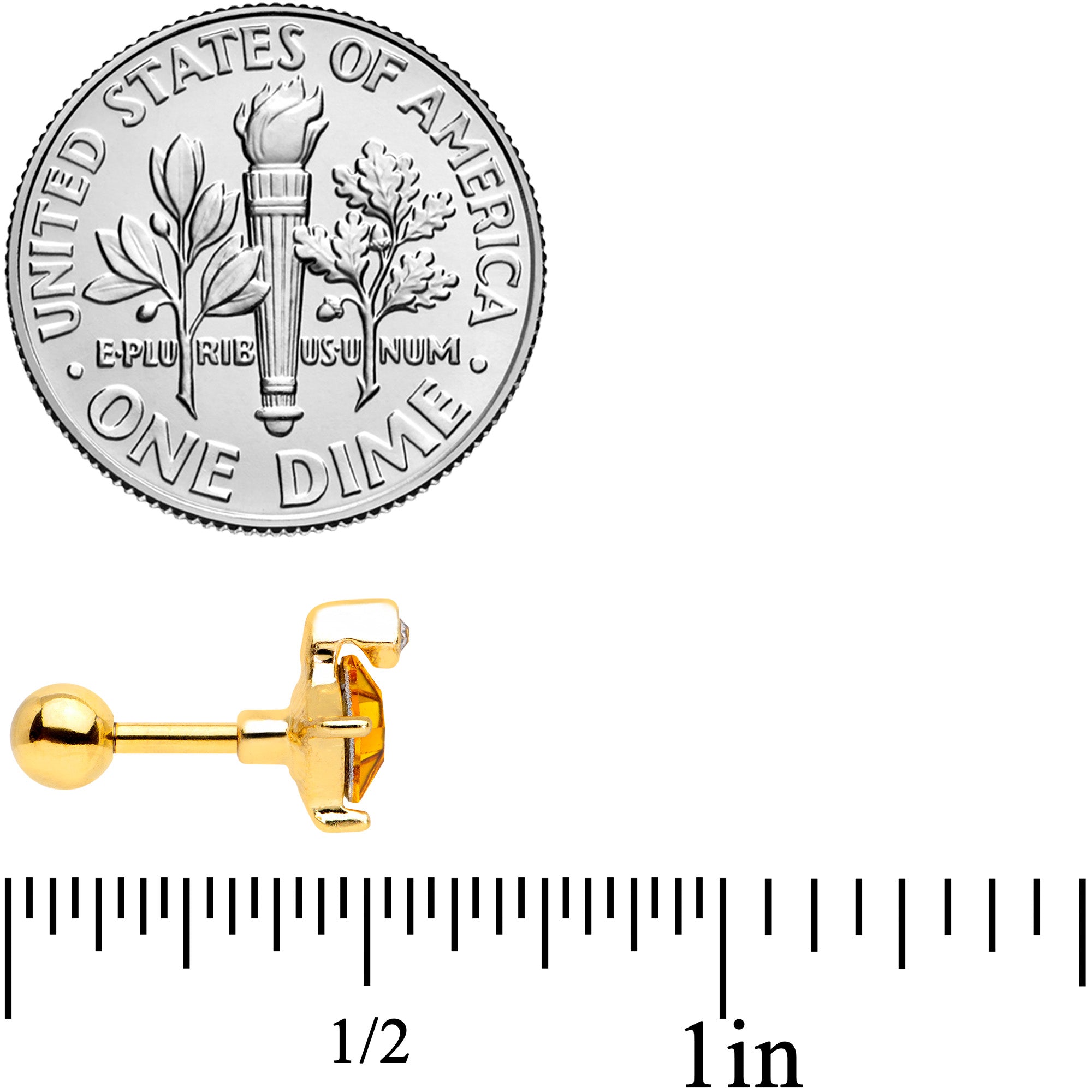 16G 1/4 Clear Yellow Gem Gold Tone Rhombus Cartilage Tragus