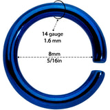14 Gauge 5/16 Blue Anodized Seamless Cartilage Ring Set of 12