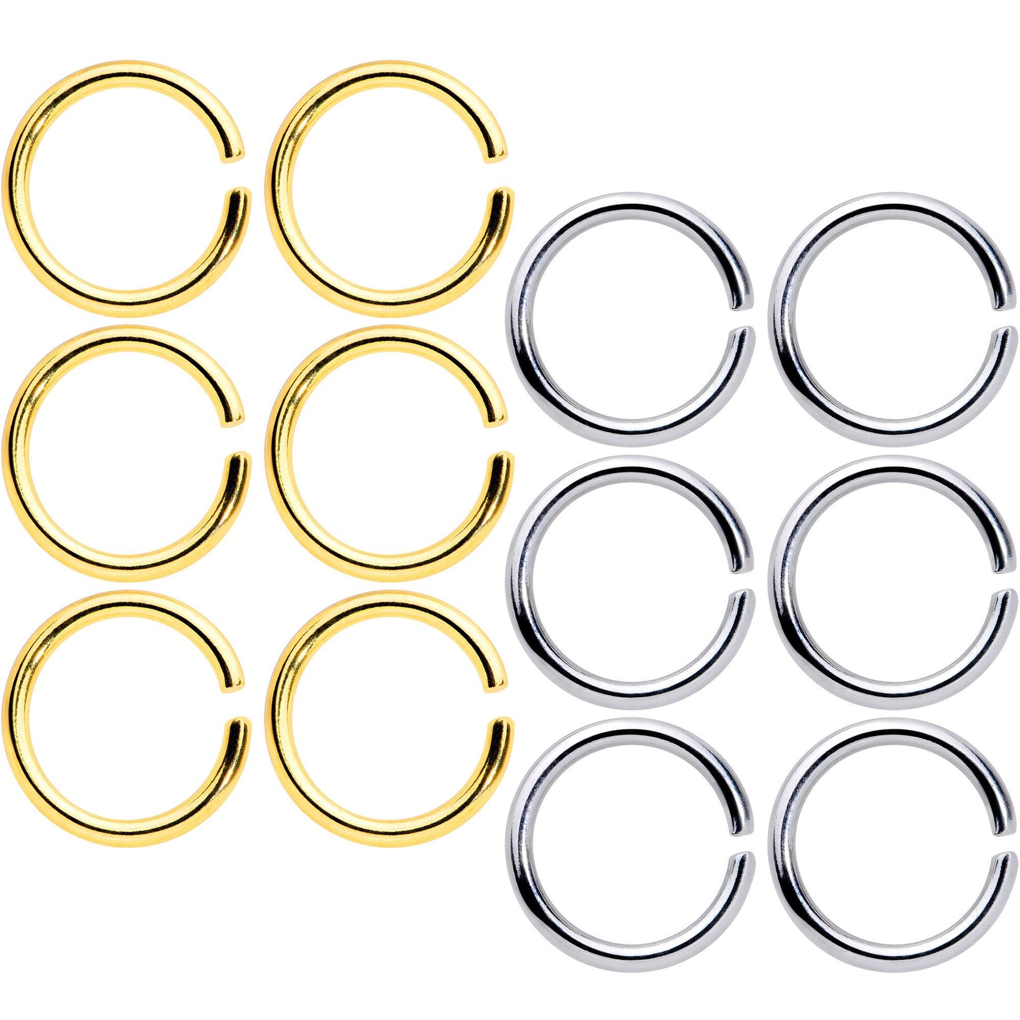 16G 5/16 Steel Gold Tone Seamless Cartilage Ring Set of 12