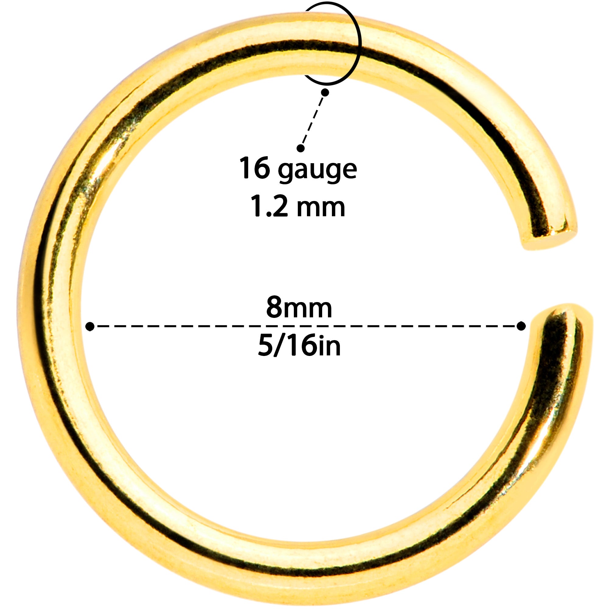 16G 5/16 Steel Gold Tone Seamless Cartilage Ring Set of 12