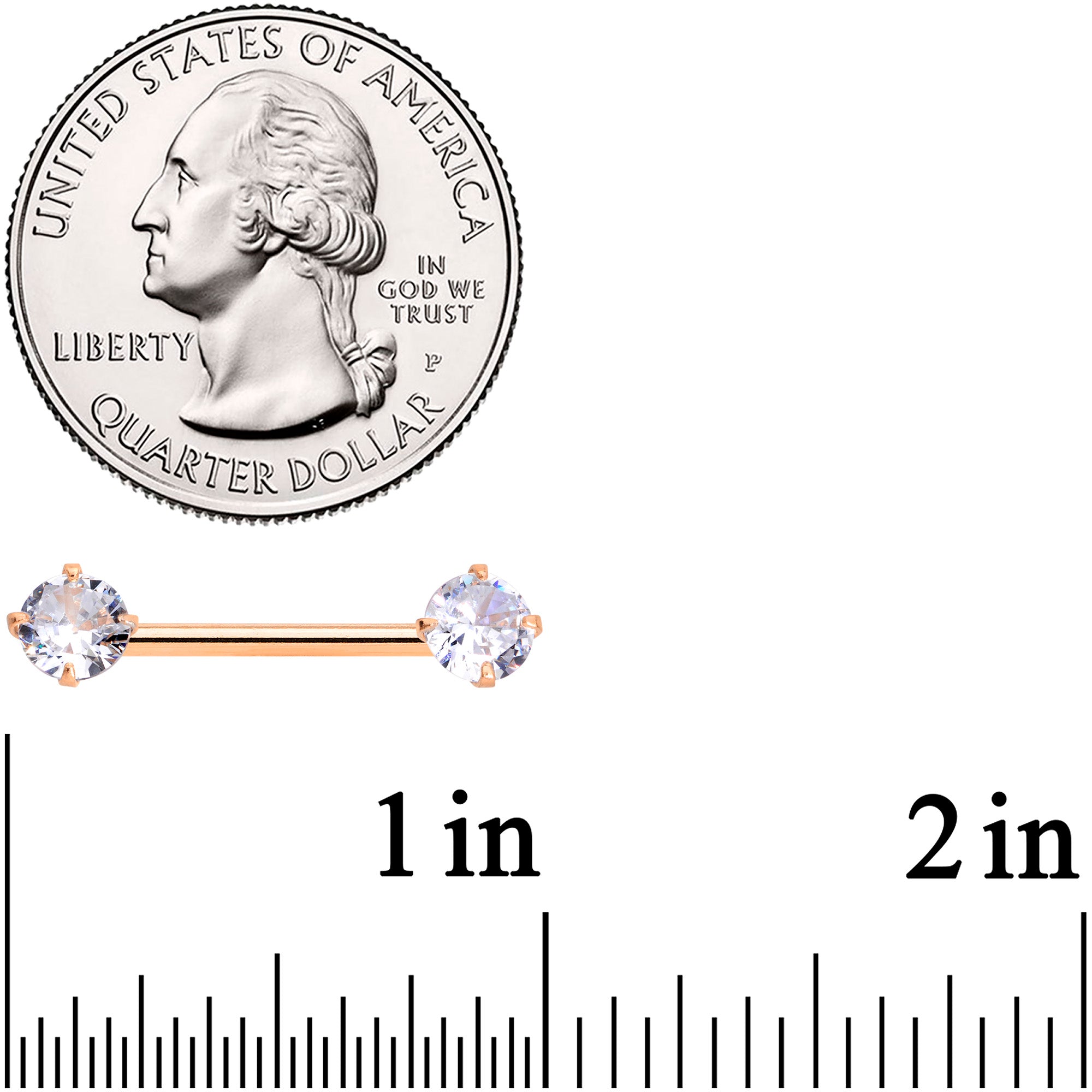 14G 9/16 Clear CZ Rose Gold Hue Threadless Barbell Nipple Ring Set