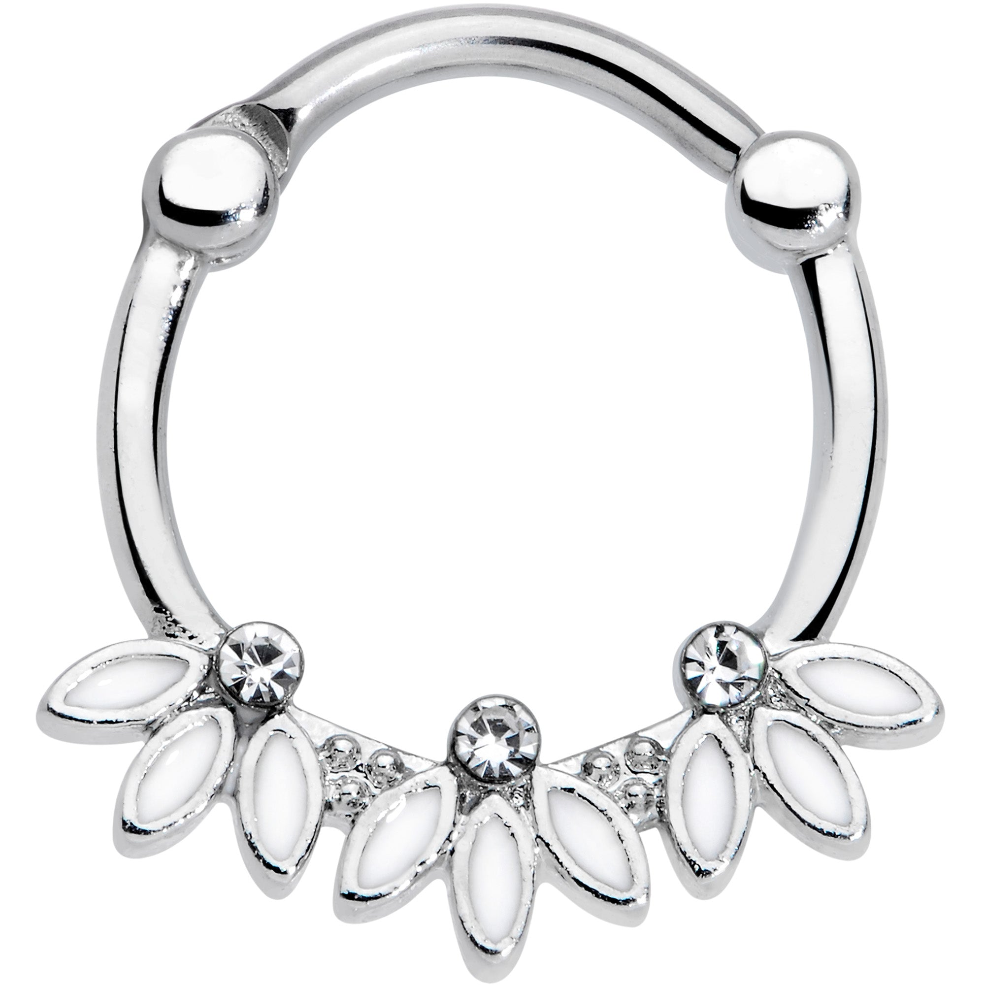 16G 3/8 Clear Gem White Leaves Septum Clicker