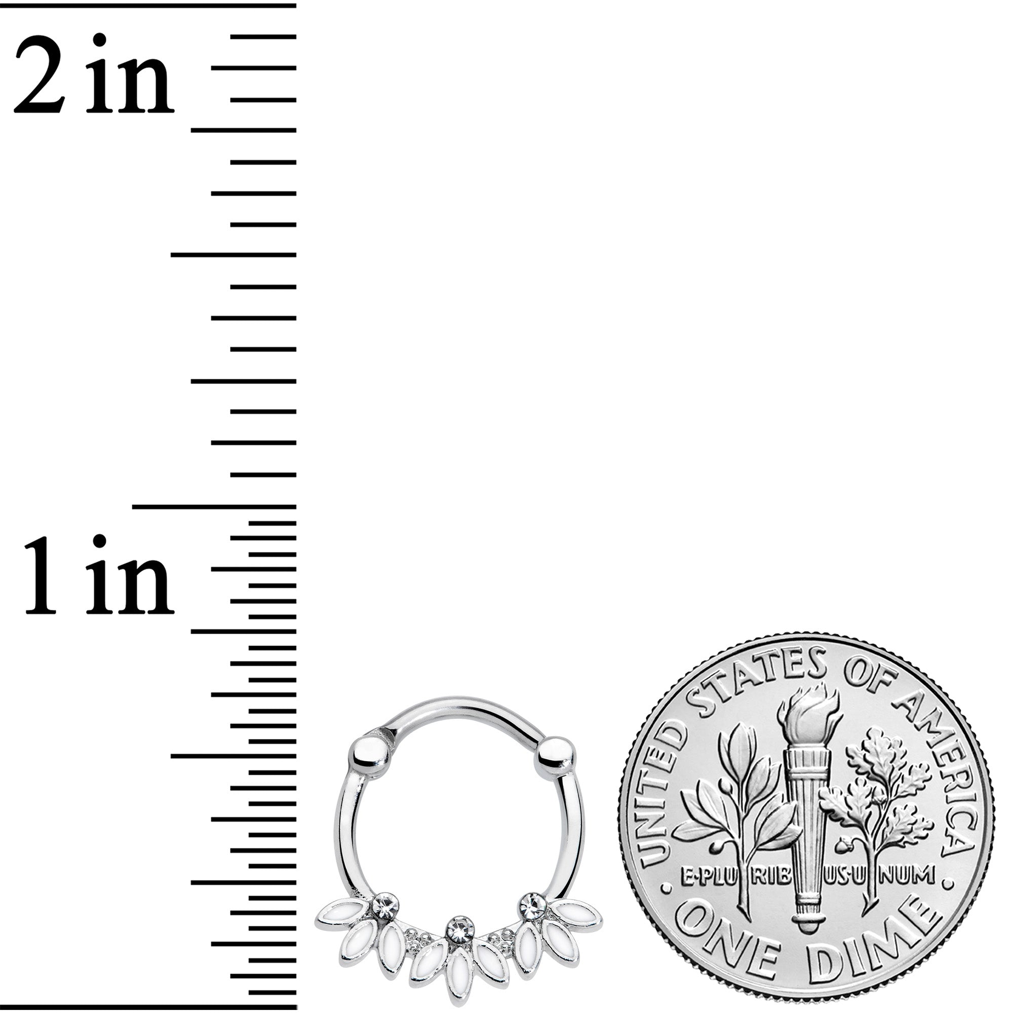 16G 3/8 Clear Gem White Leaves Septum Clicker