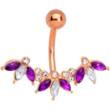 Purple Clear Gem Rose Gold Tone Anodized Comely Clusters Belly Ring