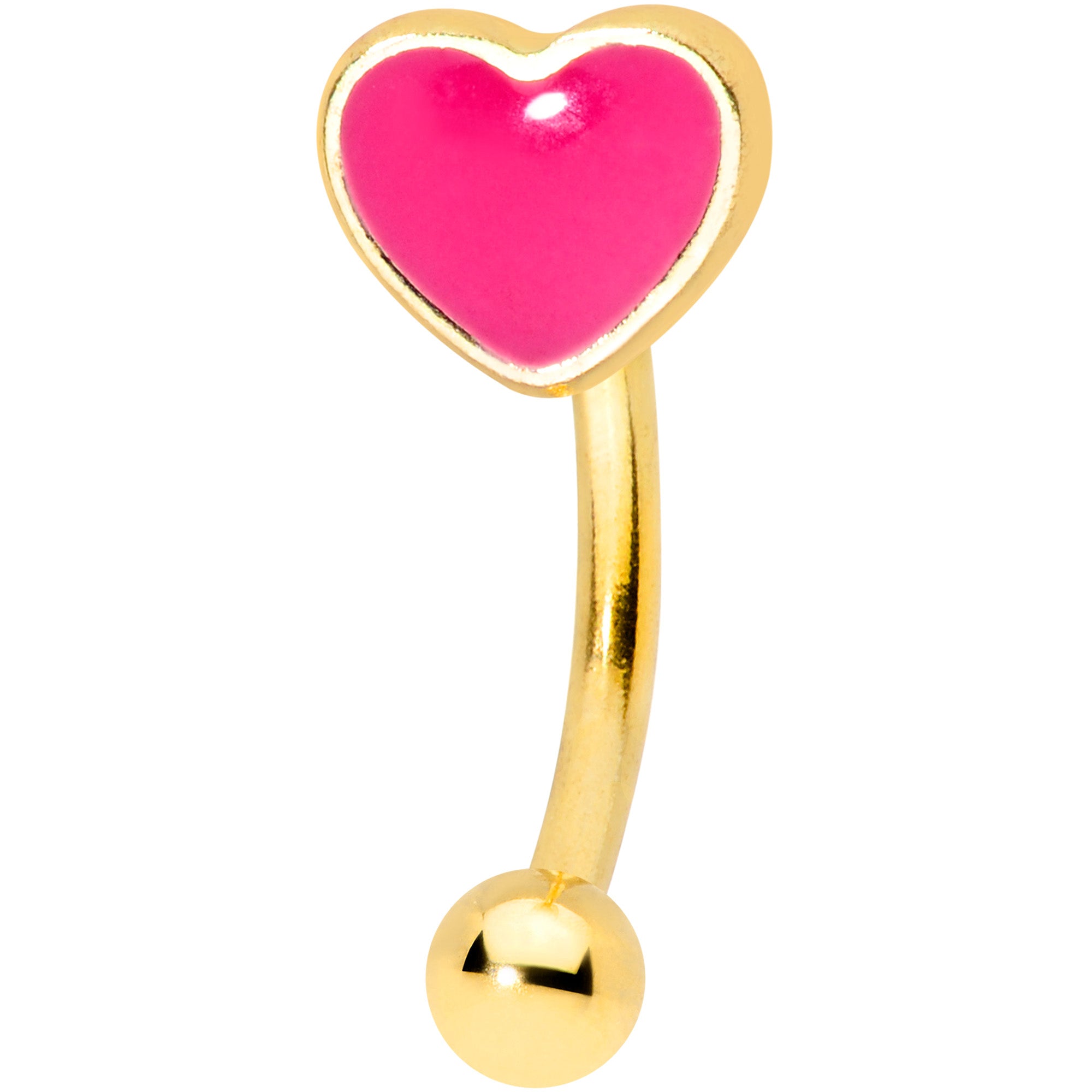 16 Gauge 5/16 Gold Tone Pink Heart Valentines Day Curved Eyebrow Ring