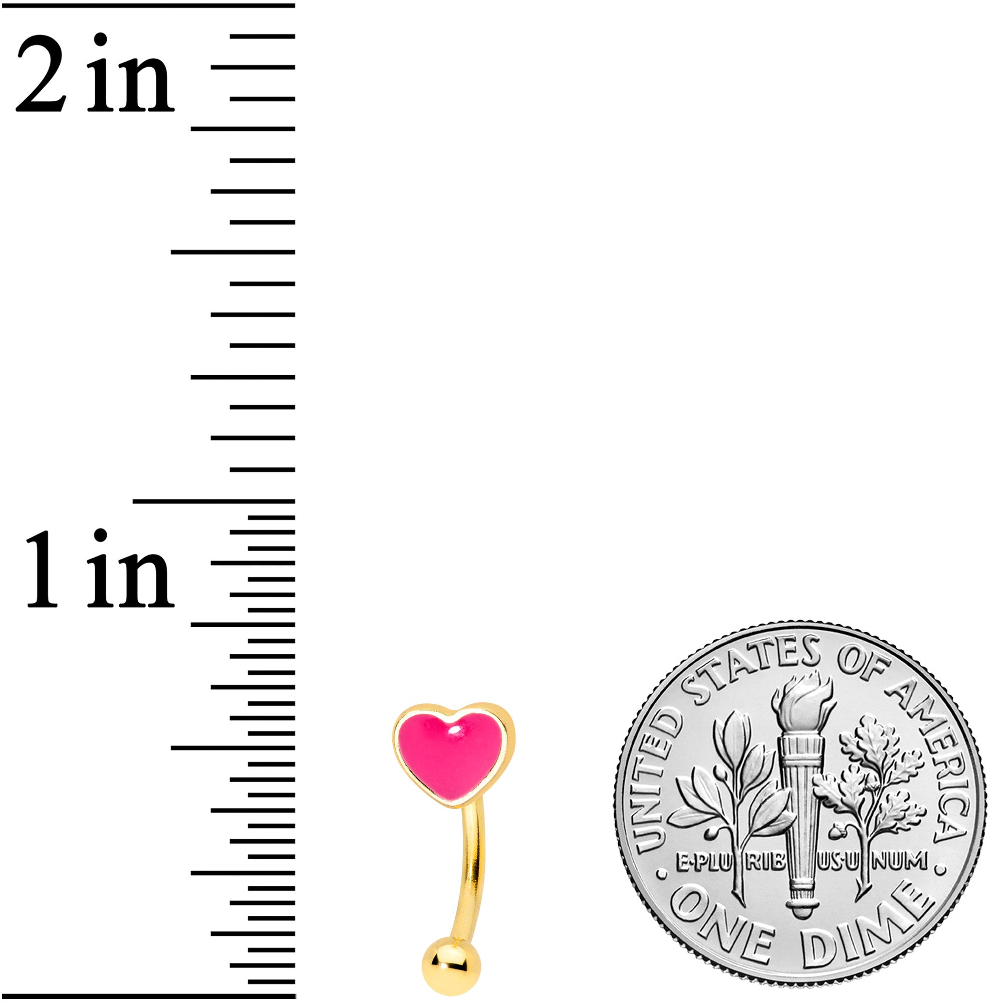 16G 5/16 Gold Tone Pink Heart Valentines Day Curved Eyebrow Ring