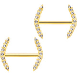 14 Gauge 9/16 Clear Gem Gold Tone Simple Curve Barbell Nipple Ring Set