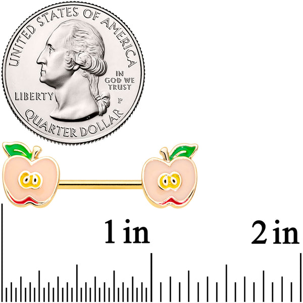 14 Gauge 9/16 Gold Tone Sweet Apple Barbell Nipple Ring Set