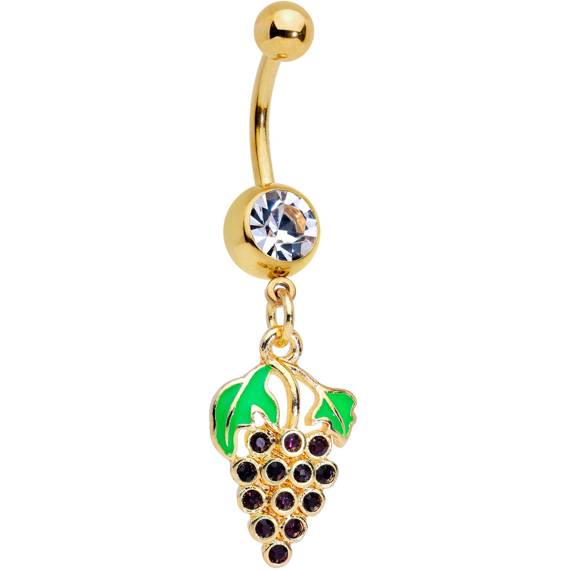 Clear Gem Gold Tone Delicious Grapes Dangle Belly Ring