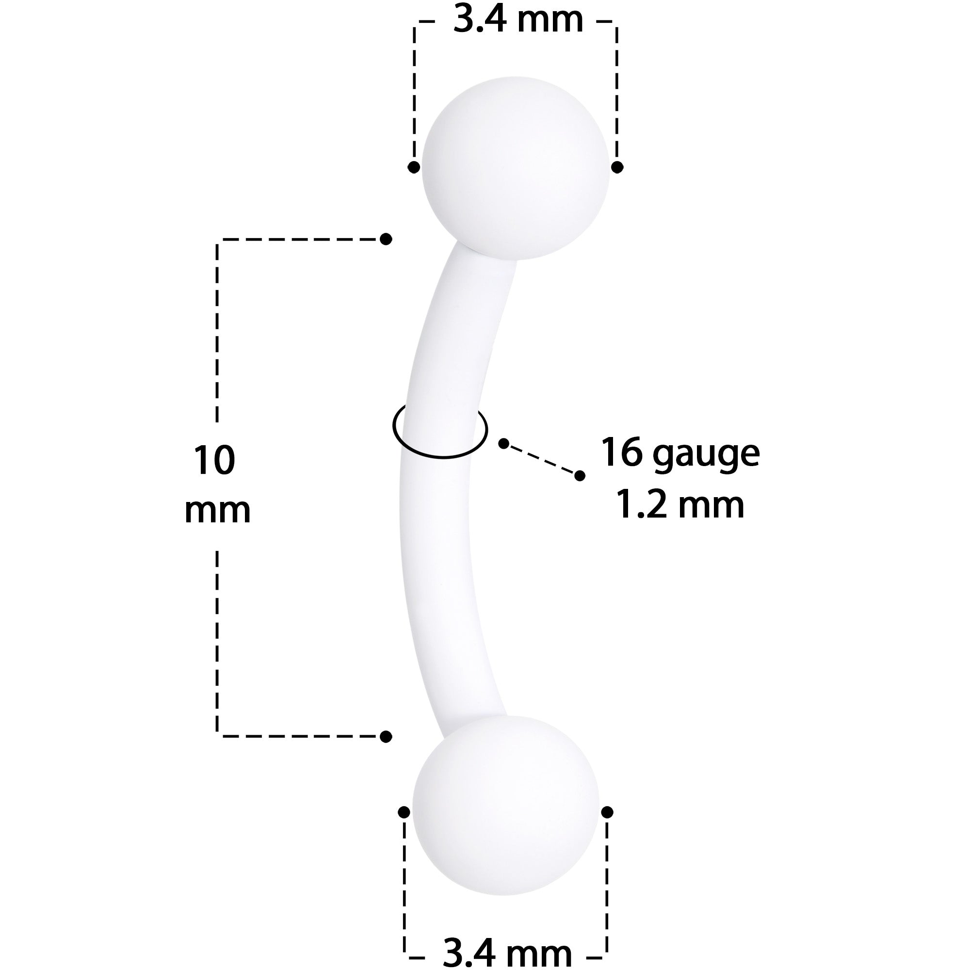 16G 5/16 White Acrylic Matte Curved Eyebrow Ring